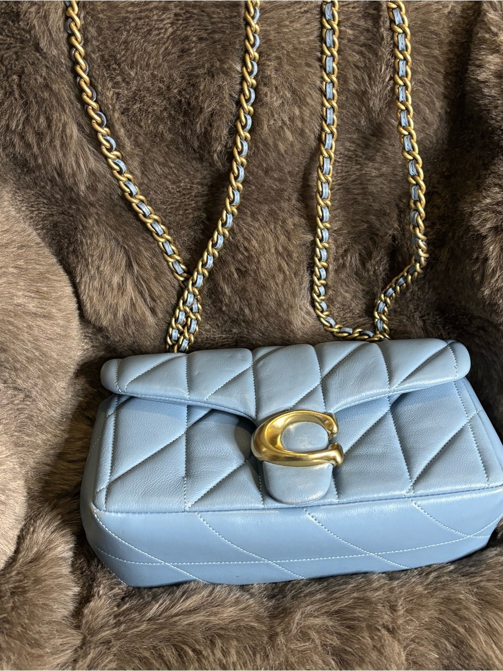 Coach Quilted Leather Crossbody in Pale Blue with Gold Hardware - Picture 10 of 12